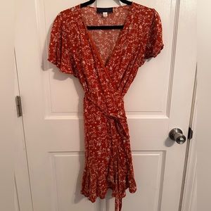 Francesca's - Blue Rain - Orange floral wrap dress